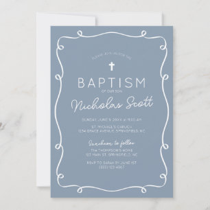 Dusty Blue Hand Drawn Baptism Invitation