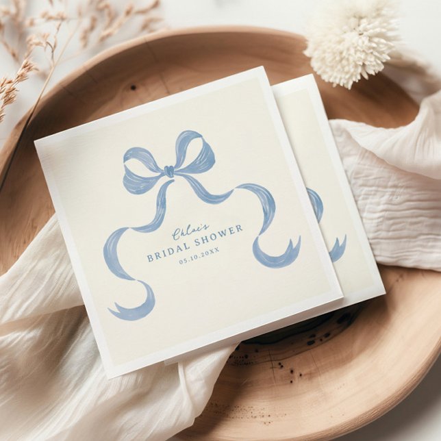 Dusty Blue Hand Drawn Bow Bridal Shower Napkin (Creator Uploaded)