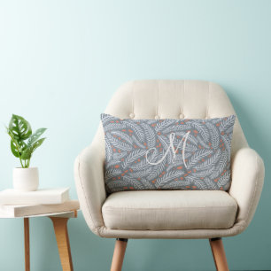 Dusty Blue Hand-drawn Christmas Pine Tree Leaf  Lumbar Pillow