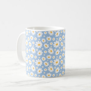 Dusty Blue Hand Drawn Daisy Pattern Coffee Mug