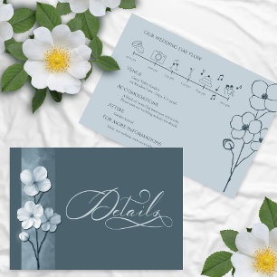 Dusty Blue Hand Drawn Floral Botanical Details Enclosure Card