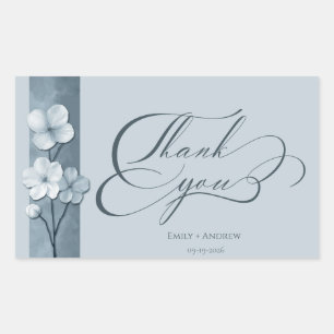 Dusty Blue Hand Drawn Floral Thank You Wedding Sticker