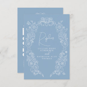 Dusty blue hand drawn leaf monogram RSVP wedding