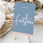 Dusty Blue Hand Scripted Table FOURTEEN Table Number<br><div class="desc">Simple and chic table number cards in Dusty Blue and white make an elegant statement at your wedding or event. Design features "table [number]" in an eyecatching mix of classic serif and handwritten script lettering. Design repeats on both sides. Individually numbered cards sold separately; order each table number individually from...</div>