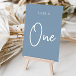 Dusty Blue Hand Scripted Table ONE Table Number<br><div class="desc">Simple and chic table number cards in dusty blue and white make an elegant statement at your wedding or event. Design features "table [number]" in an eyecatching mix of classic serif and handwritten script lettering. Design repeats on both sides. Individually numbered cards sold separately; order each table number individually from...</div>