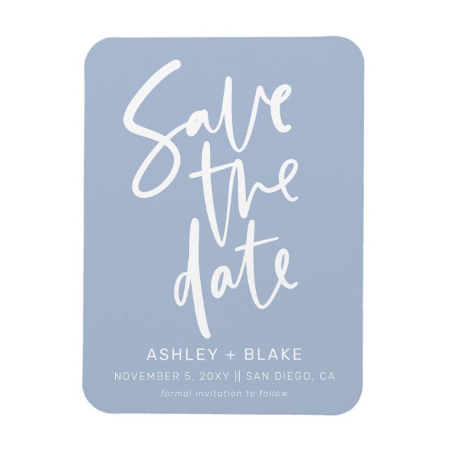 Dusty Blue Handwritten Calligraphy Save the Date Magnet (Vertical)