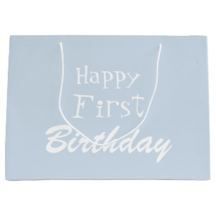 Dusty Blue Happy First Birthday Large Gift Bag