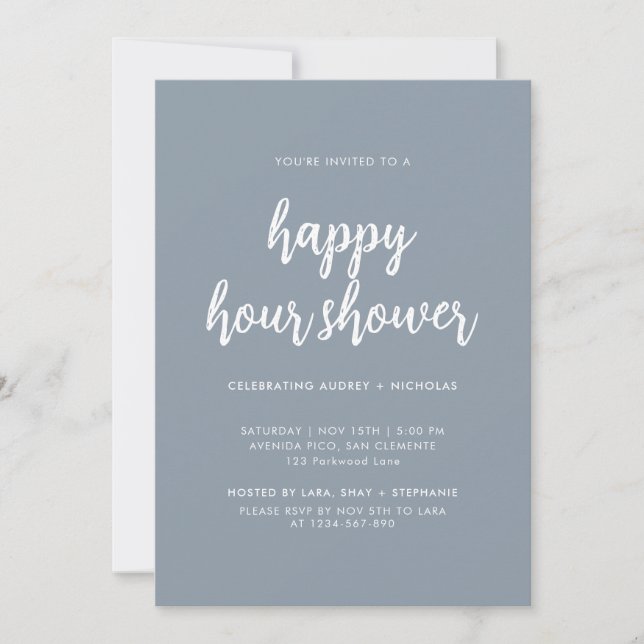Dusty Blue Happy Hour Couple Bridal Shower Invitation (Front)