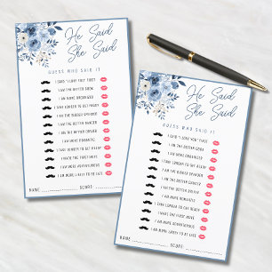 Dusty Blue He Said She Said Bridal Shower Game