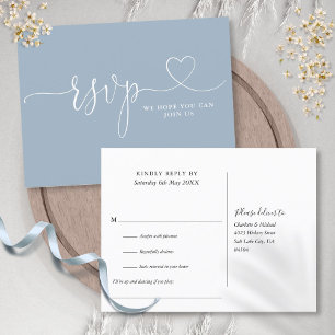 Dusty Blue Heart Script Chanson Demande Carte RSVP