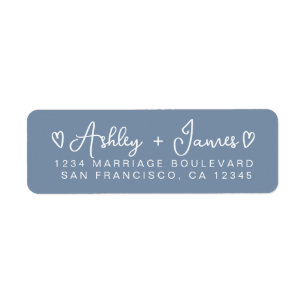 Dusty Blue Heart Script Couple Return Address