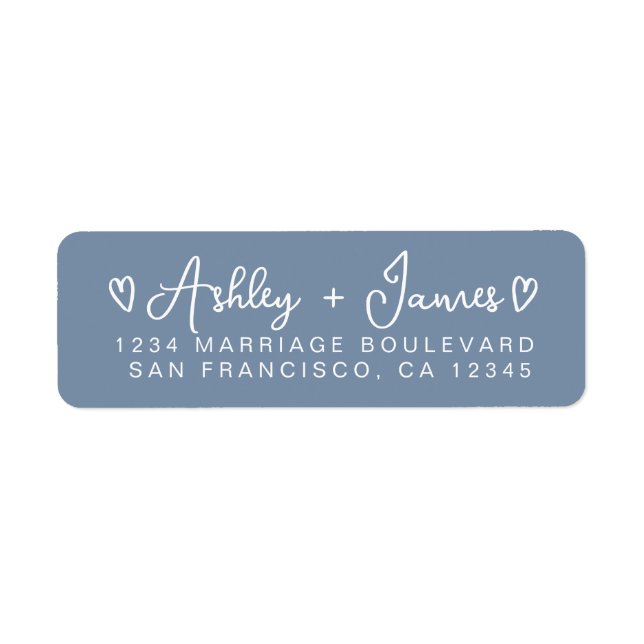 Dusty Blue Heart Script Couple Return Address (Front)