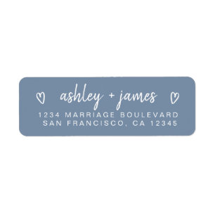 Dusty Blue Heart Script Couple Return Address