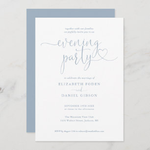 Dusty Blue Heart Script Wedding Evening Party Invitation
