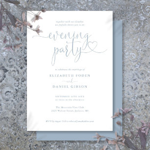 Dusty Blue Heart Script Wedding Evening Party Invitation
