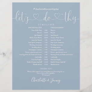 Dusty Blue Heart Script Wedding Schedule Timeline