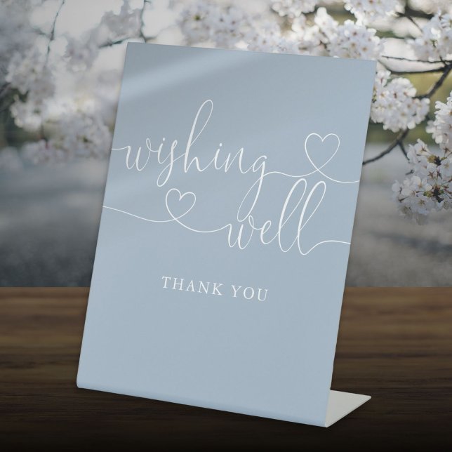 Dusty Blue Heart Script Wishing Well Pedestal Sign (Dusty Blue Heart Script Wishing Well Pedestal Sign)