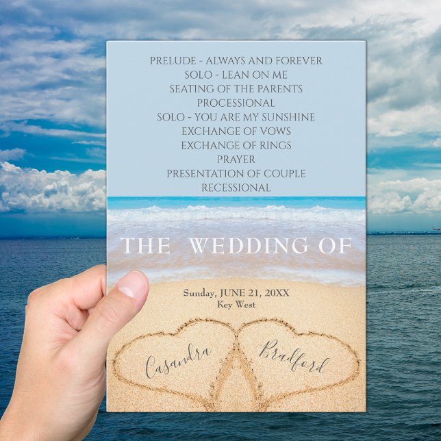 Dusty Blue Hearts in  Sand Beach Wedding Program (Creator Uploaded)