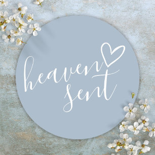 Dusty Blue Heaven Sent Baby Shower Classic Round Sticker