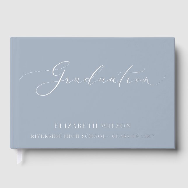 Dusty Blue High School Grad Party Graduation  Guest Book (Front)