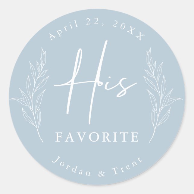 Dusty Blue His Favourite Wedding Favour Sticker (Front)