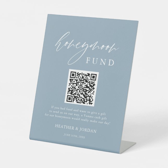 Dusty Blue Honeymoon Wish QR Code Sign (Front)