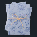 Dusty Blue Hummingbird & Butterfly Floral Wrapping Wrapping Paper Sheet<br><div class="desc">Hummingbird & Butterfly Floral Toile Blue Wrapping Wrapping Paper Sheet Set of 3</div>