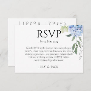 Dusty Blue Hydrangea 2 Guest Wedding RSVP Enclosure Card