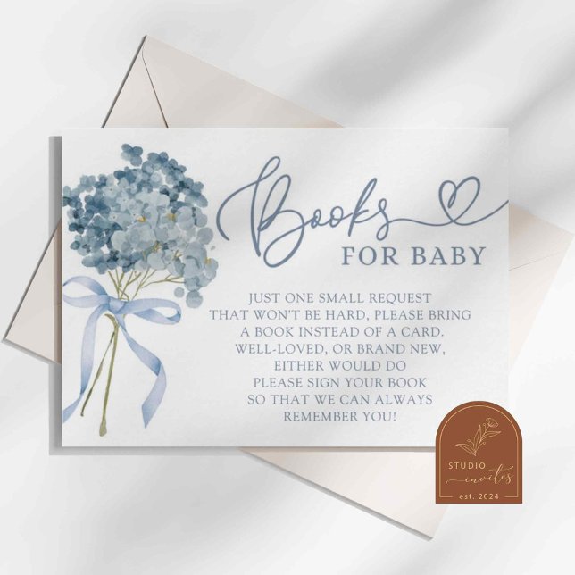 Dusty Blue Hydrangea Baby Shower Books for Baby Enclosure Card (Creator Uploaded)