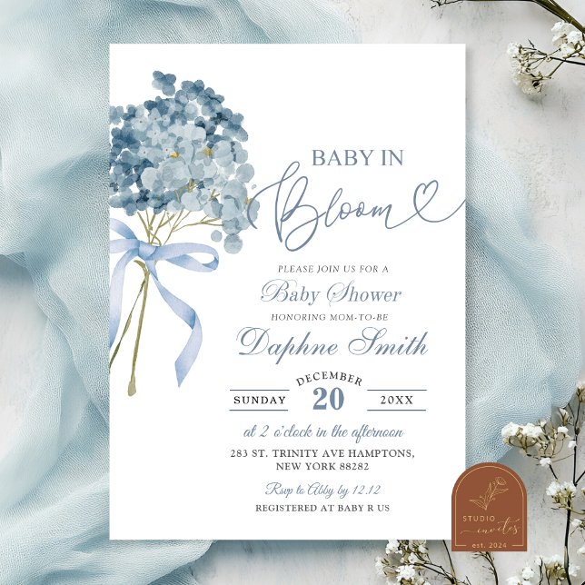 Dusty Blue Hydrangea Baby Shower Invitation (Creator Uploaded)