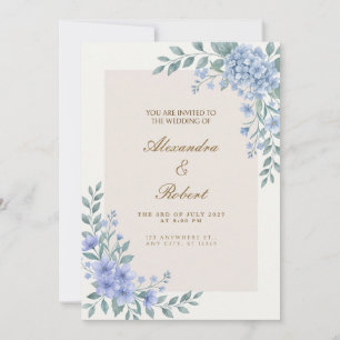 Dusty Blue Hydrangea Botanical Wedding Invitation