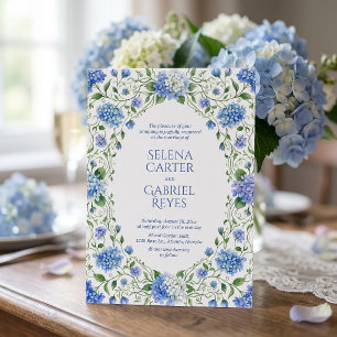 Dusty Blue Hydrangea Coastal Garden Wedding Invitation