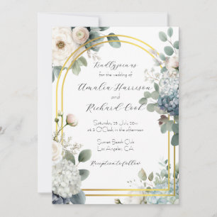 Dusty Blue Hydrangea Floral Customizable Wedding  Invitation