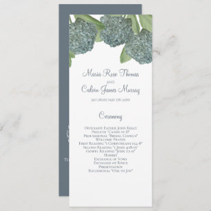Dusty Blue Hydrangea Floral Elegant Ceremony Program