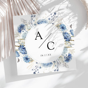 Dusty Blue Hydrangea Floral Monogram Napkin