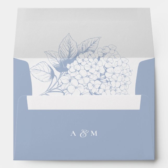 Dusty Blue Hydrangea Floral Return Address Envelope (Back (Bottom))