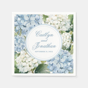Dusty Blue Hydrangea Floral Wedding Crest Napkin