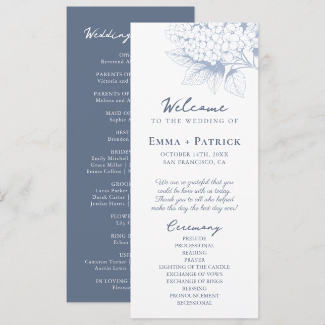 Dusty Blue Hydrangea Floral Wedding Program (Front/Back)