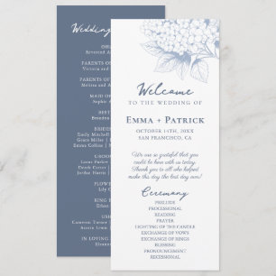 Dusty Blue Hydrangea Floral Wedding Program