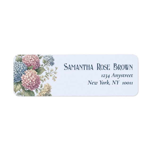 Dusty Blue Hydrangea Flowers Return Address (Front)