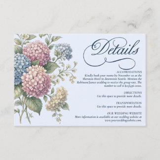 Dusty Blue Hydrangea Flowers Wedding Enclosure Card