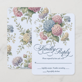 Dusty Blue Hydrangea Flowers Wedding RSVP Card
