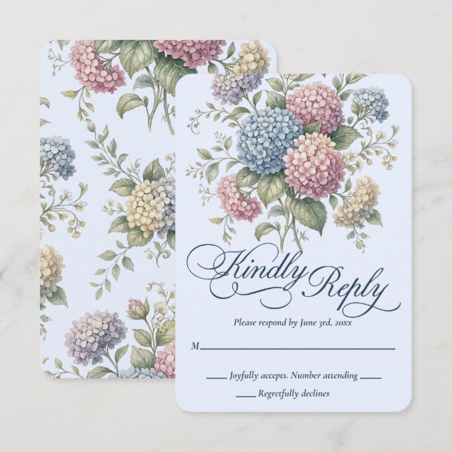 Dusty Blue Hydrangea Flowers Wedding RSVP Card (Front/Back)