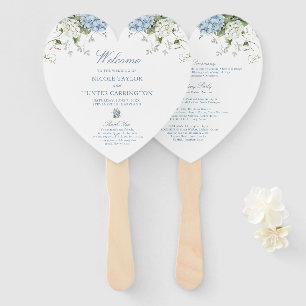 Dusty Blue Hydrangea Heart Wedding Program Hand Fan