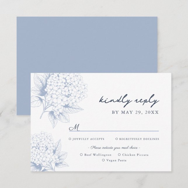 Dusty Blue Hydrangea Meal Options RSVP Card (Front/Back)