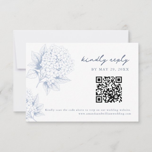 Dusty Blue Hydrangea QR Code RSVP Card (Front)