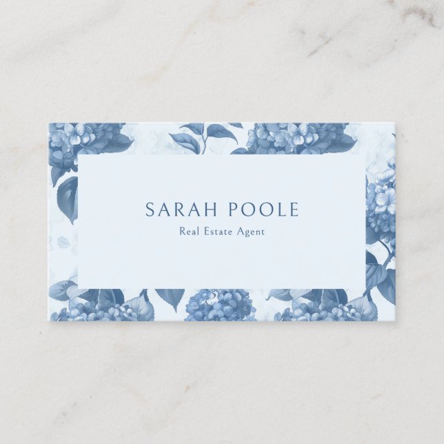 Dusty Blue Hydrangea Real Estate Business Card (Front)