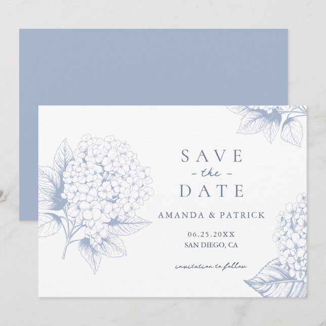 Dusty Blue Hydrangea Wedding Enregistrer la carte  (Devant / Derrière)