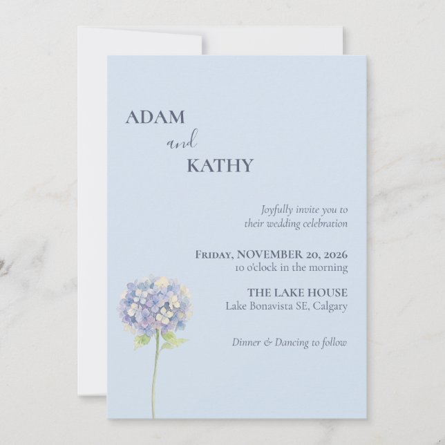 Dusty Blue Hydrangea Wedding Invitation (Front)