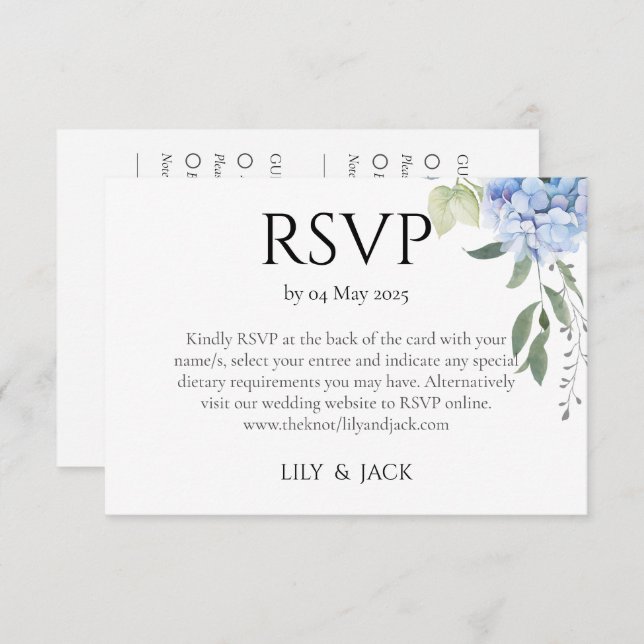 Dusty Blue Hydrangea Wedding RSVP Enclosure Card (Front/Back)